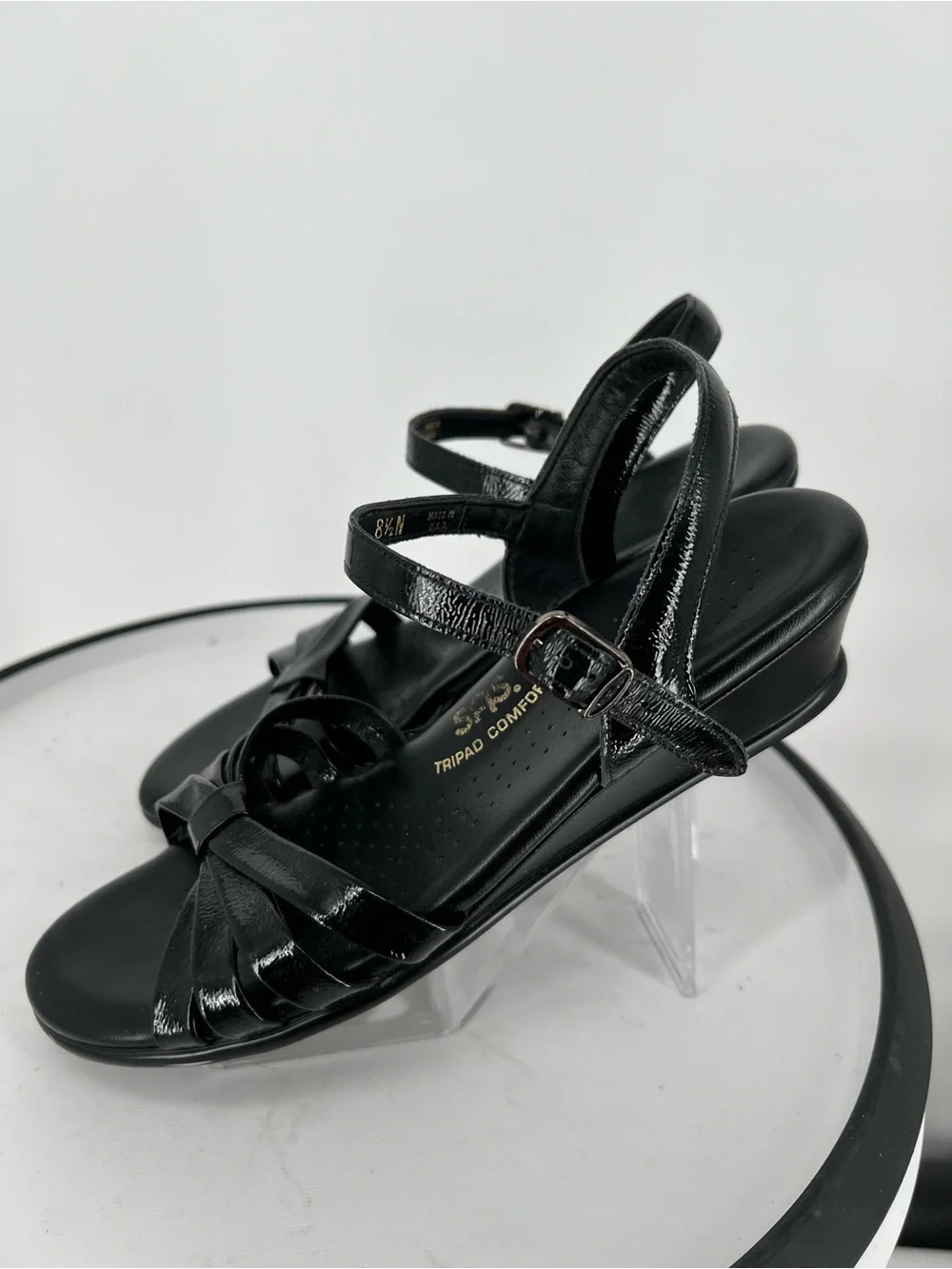 SAS Black Patent Leather‎ Strappy Ankle Sandals
